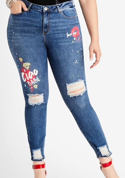 Jean Skinny Ashley Stewart "Diva's Rock" - Taille 18 - Noir - Neuf Avec étiquettes